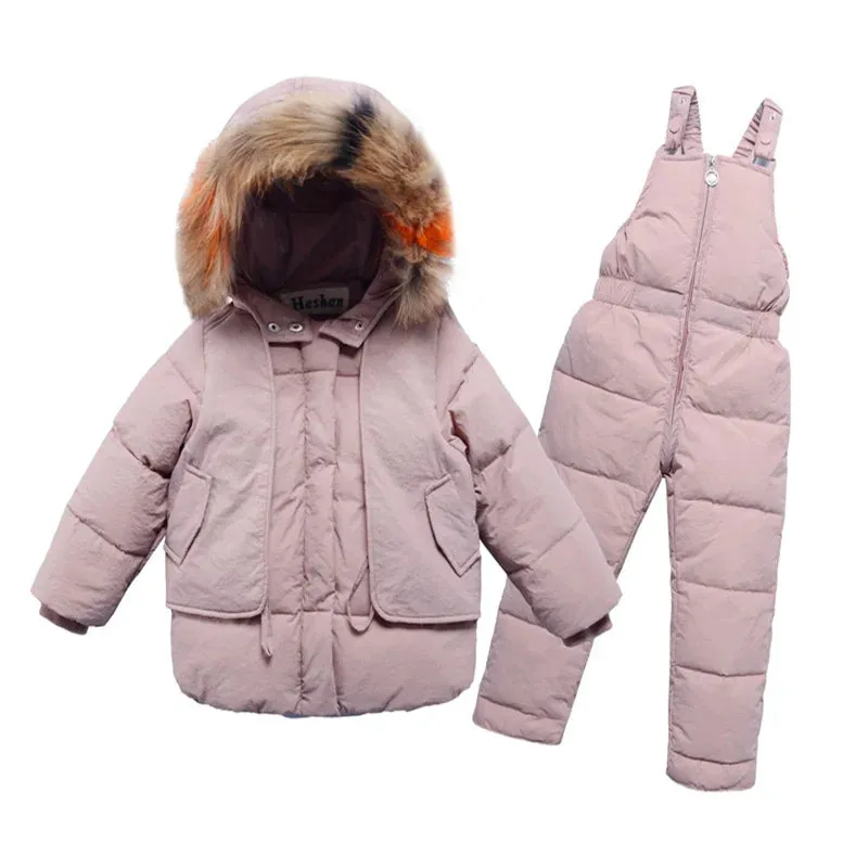 -30℃ Winter Down Suit Thick Warm Hooded Jackets Overalls 2 Pcs