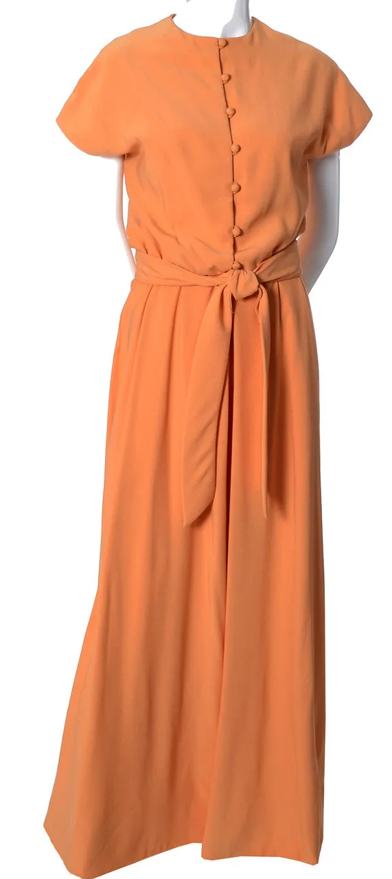 1970s Teal Traina Orange Vintage Maxi Dress