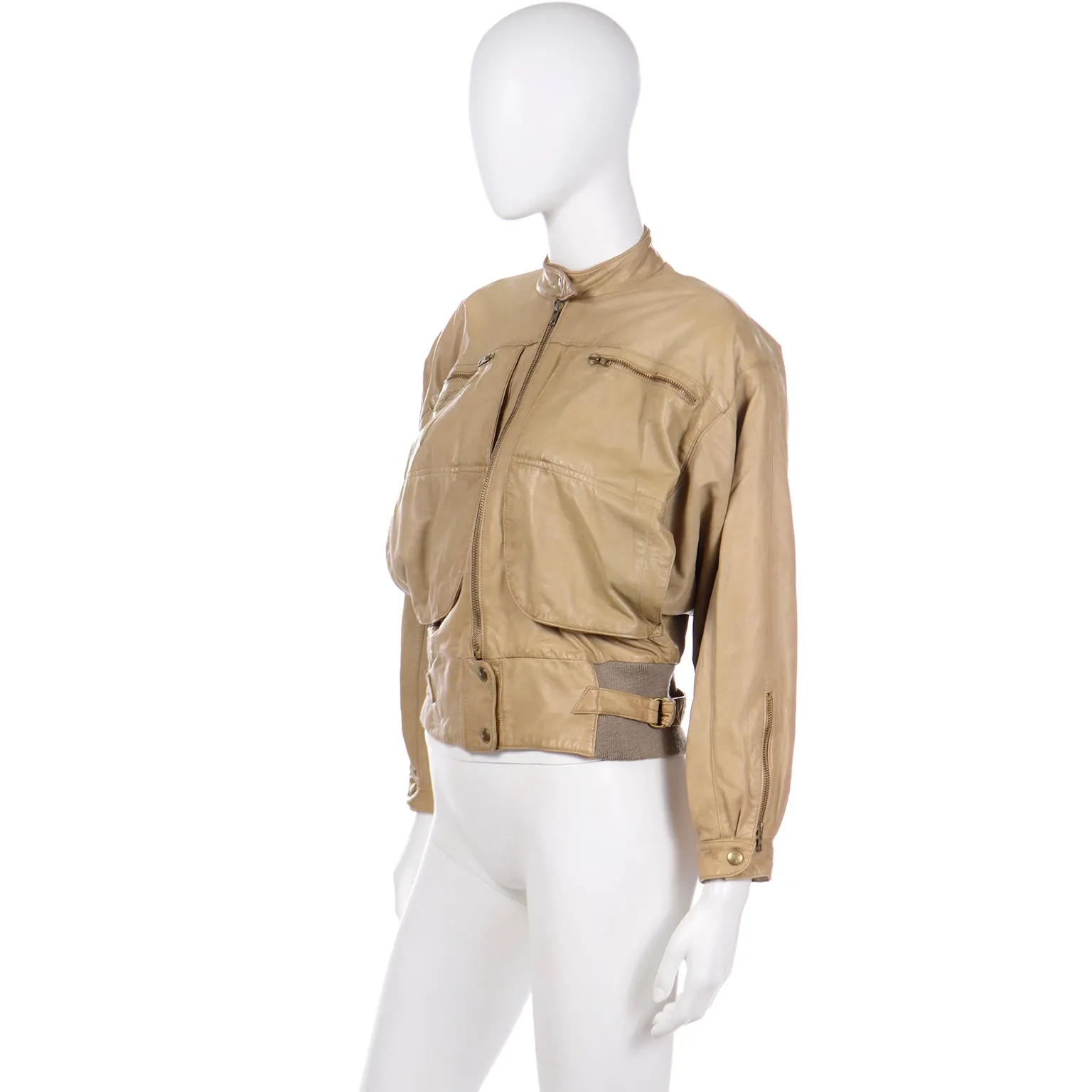 1983 S/S Claude Montana Ideal Cuir Tan Leather Runway Bomber Jacket W Applique