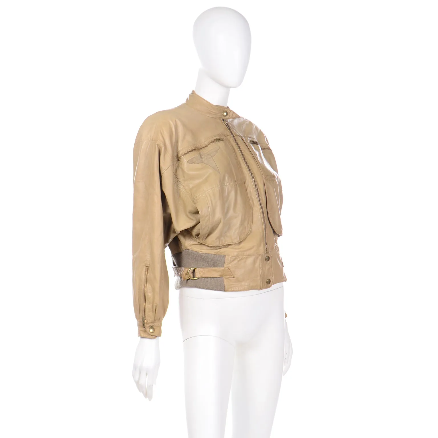 1983 S/S Claude Montana Ideal Cuir Tan Leather Runway Bomber Jacket W Applique