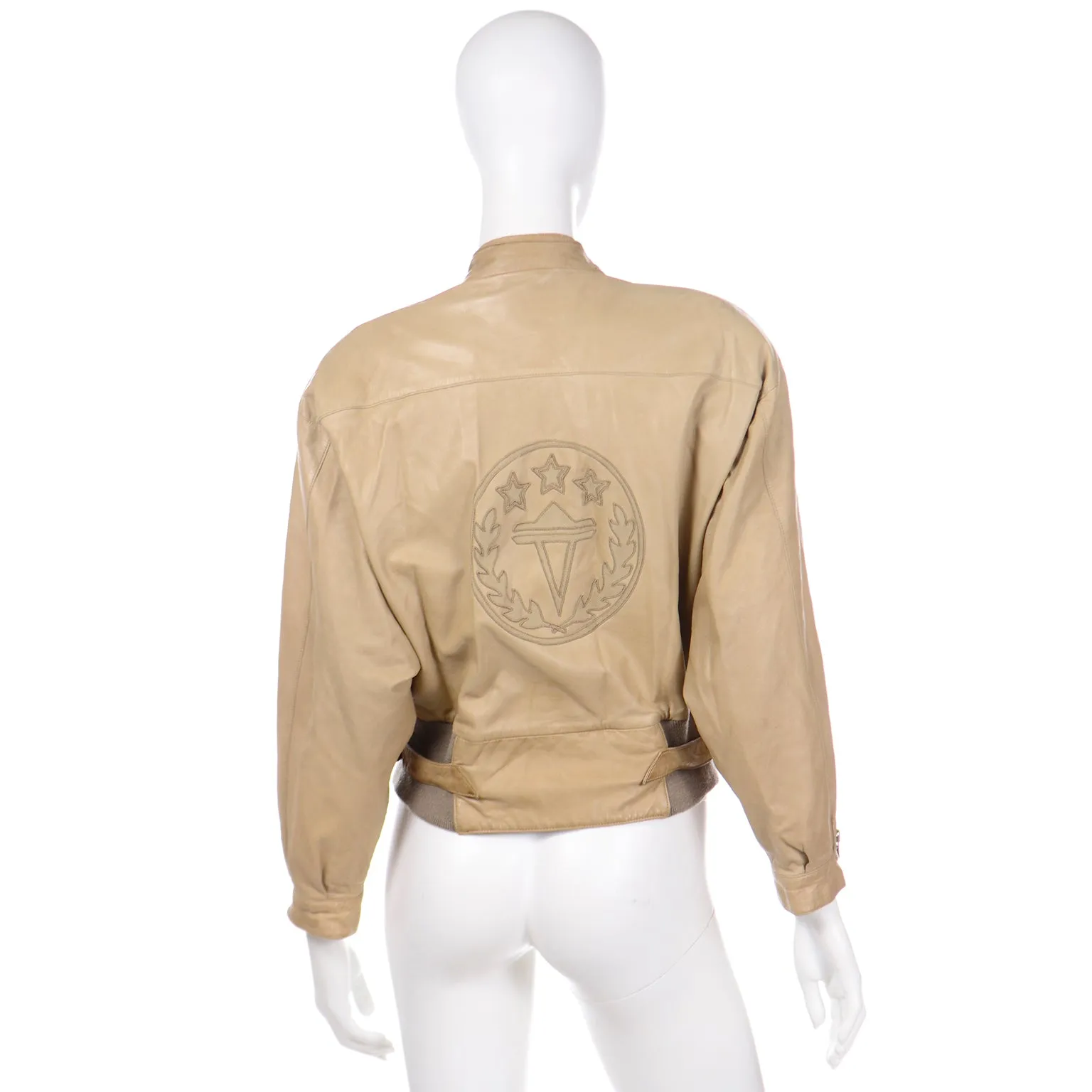 1983 S/S Claude Montana Ideal Cuir Tan Leather Runway Bomber Jacket W Applique