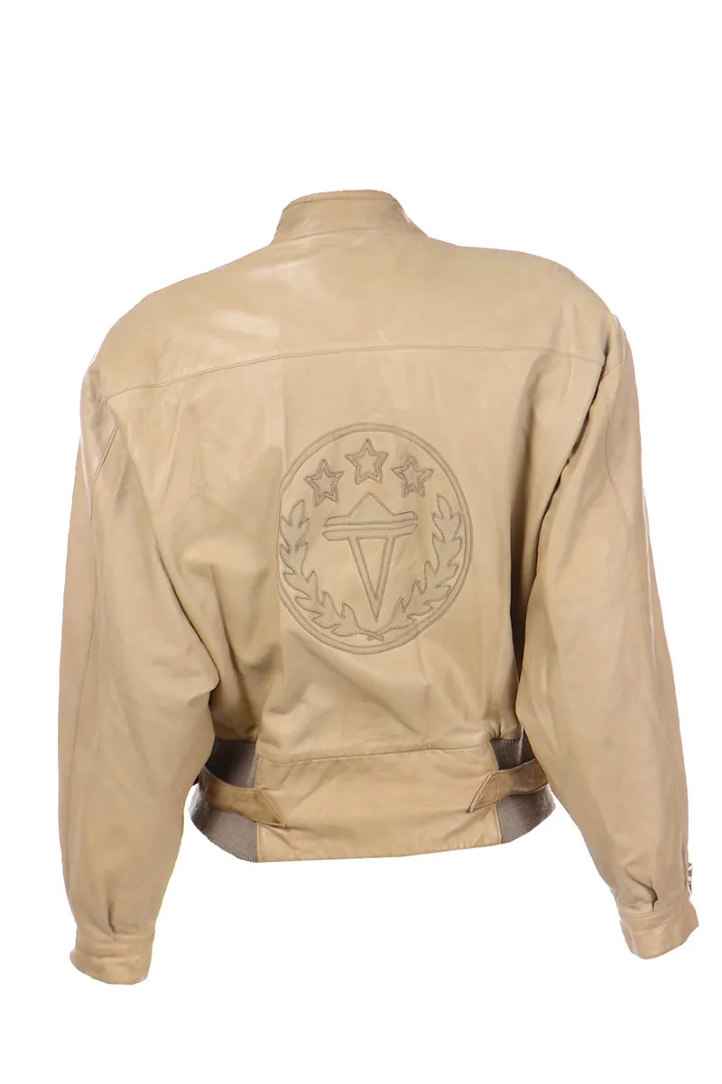 1983 S/S Claude Montana Ideal Cuir Tan Leather Runway Bomber Jacket W Applique