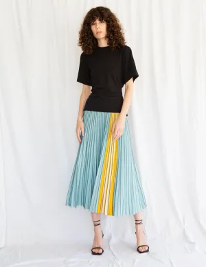 3D Knit Pleated Skirt in Sky Blue