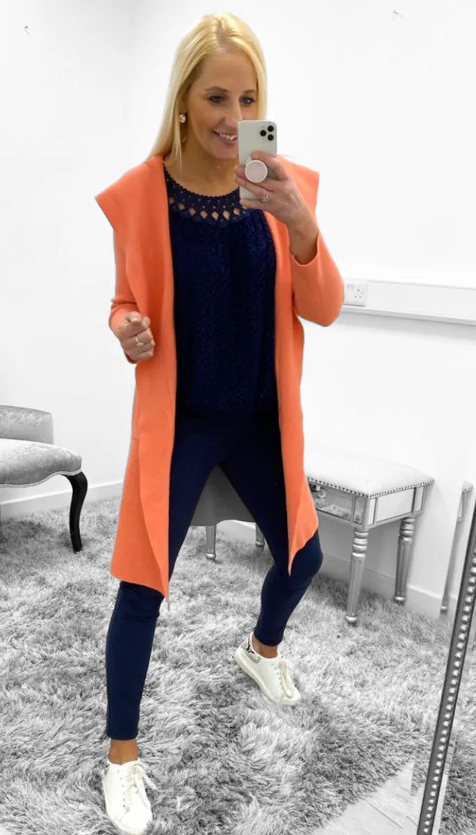 4-7605 Orange Hooded Cardigan