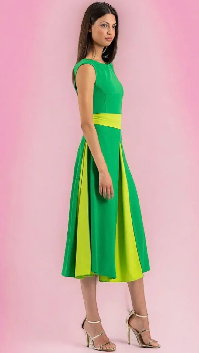 4-A1467 Aviva Green Contrast Flare Dress