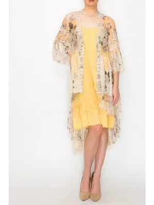 4508 LACE HI-LOW CARDIGAN Yellow Flower