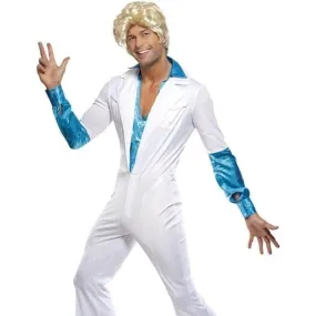 70s Disco Man Costume Adult White ABBA Jumpsuit