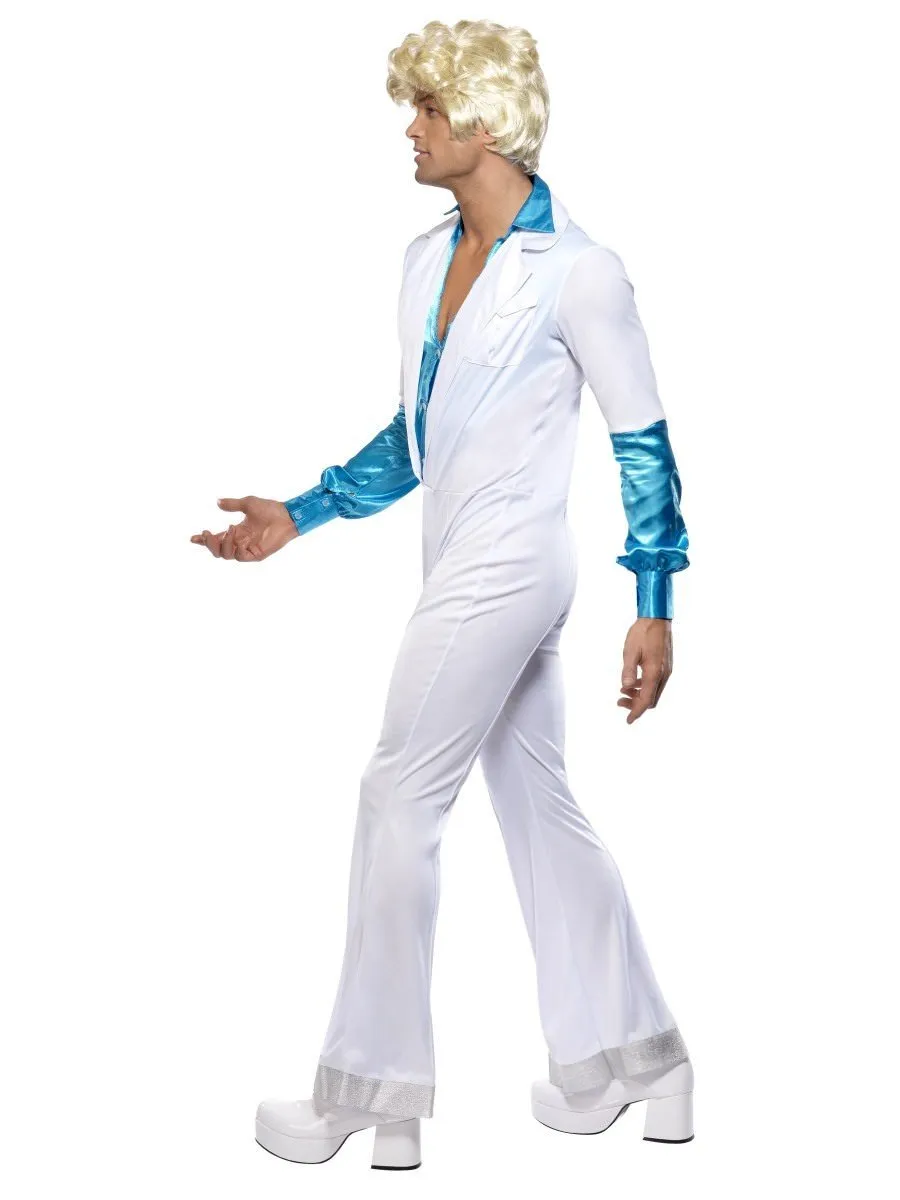 70s Disco Man Costume Adult White ABBA Jumpsuit