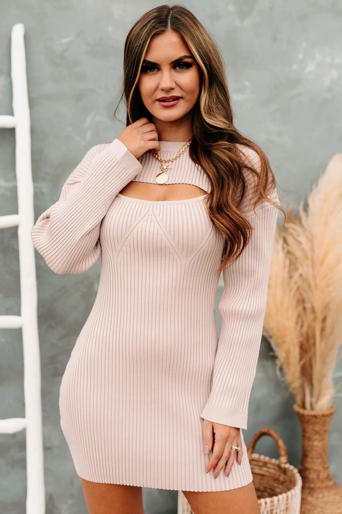 A Moment In Time Ribbed Sweater Knit Set (Blush)