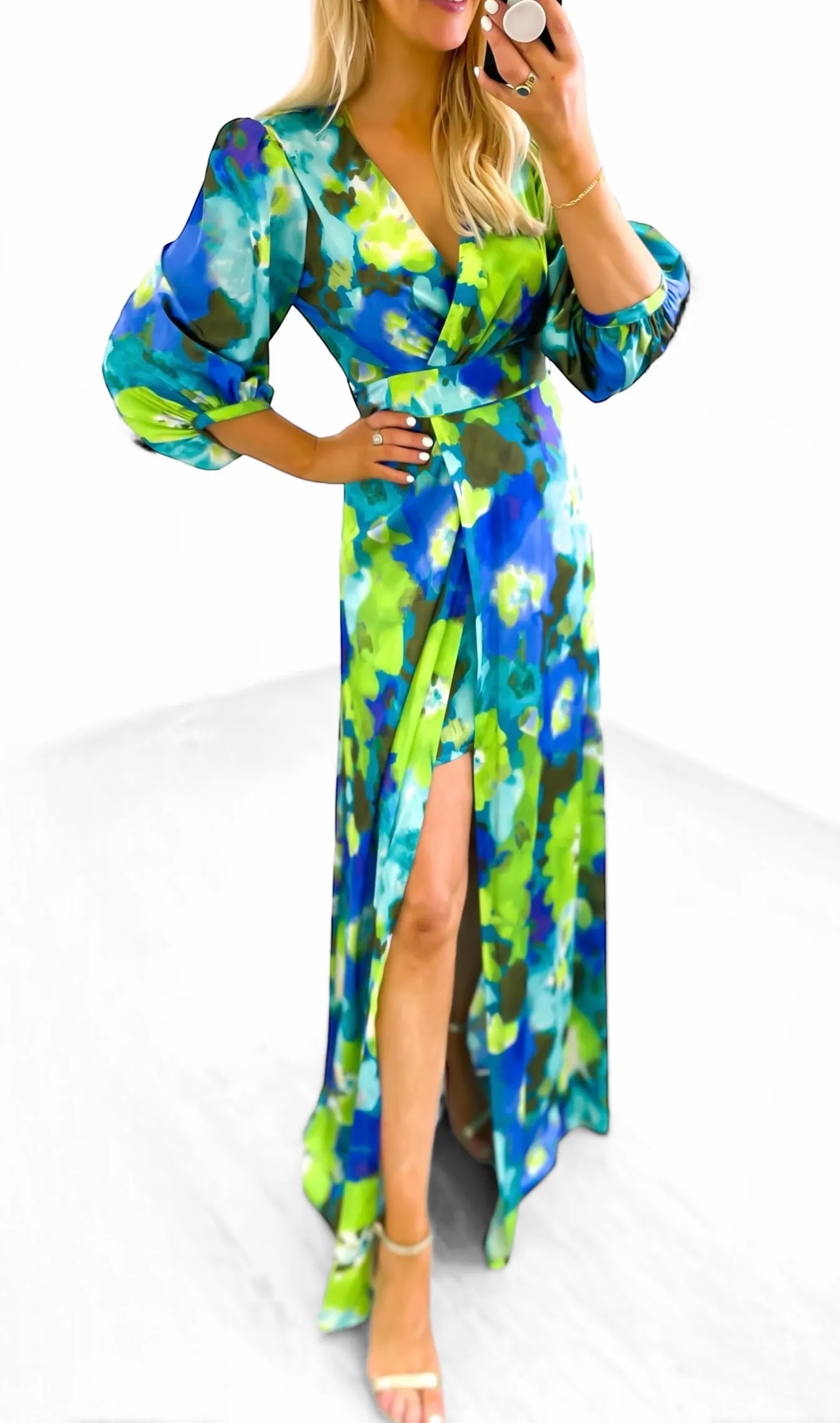 A1692 Blue Floral Mini Maxi Dress