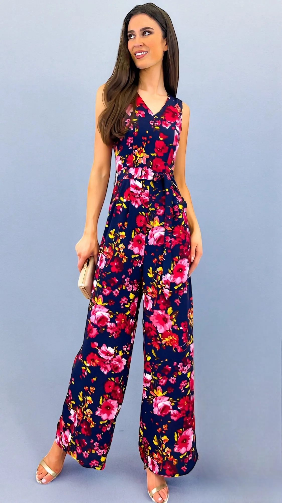 A1707 Alesha Navy Floral Jumpsuit