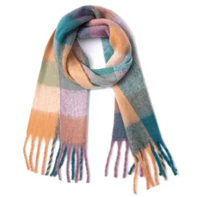 Accity | PLAID PATTERN FRINGE TRIM WINTER SCARF: GREEN