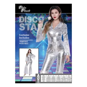 Adult Women's Silver Disco Star Jumpsuit Costume