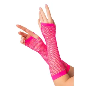 Adults 80s Long Fingerless Net Gloves With Diamantes Fancy Dress