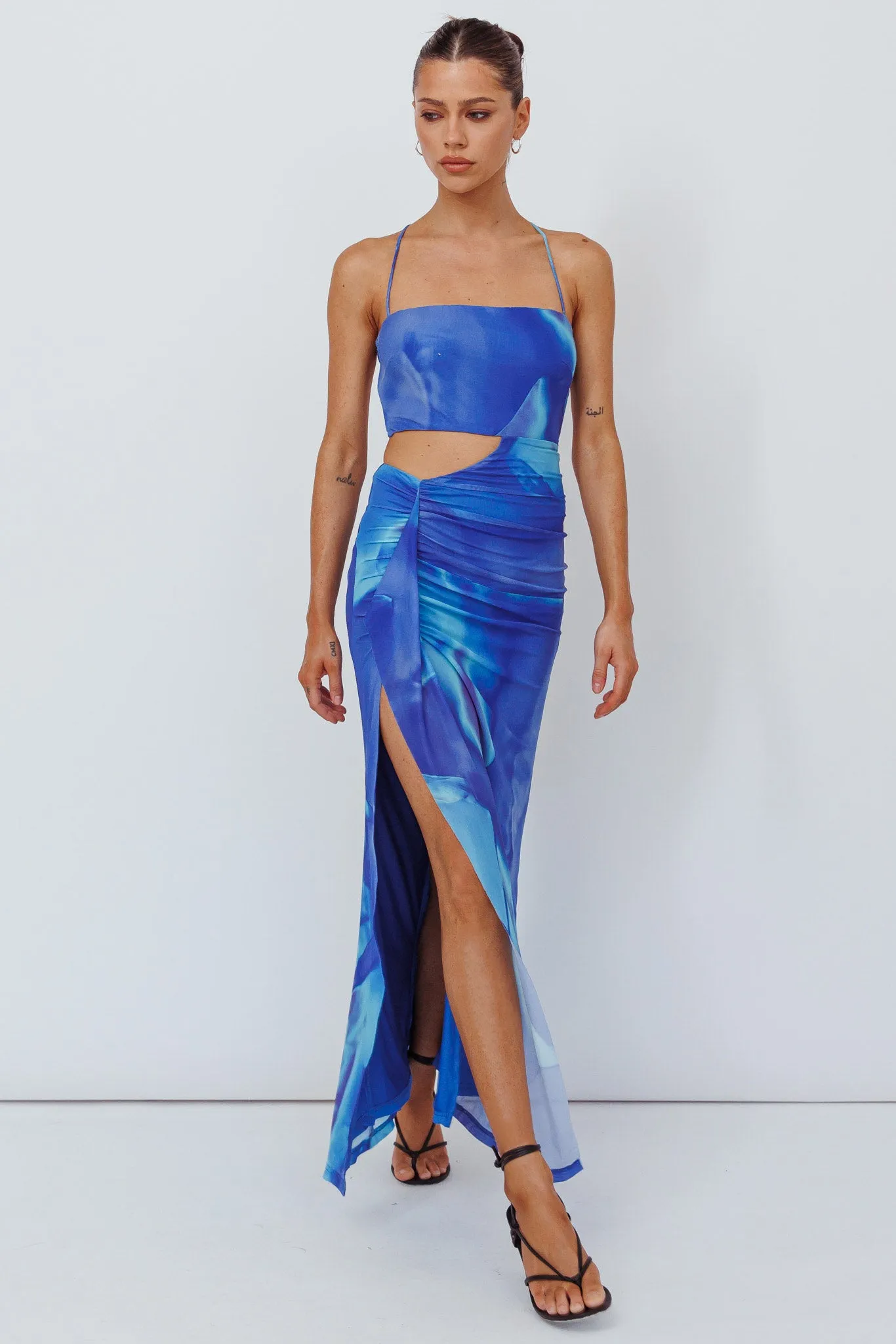 Alejandre Cut-Out Tied Maxi Dress Print Blue