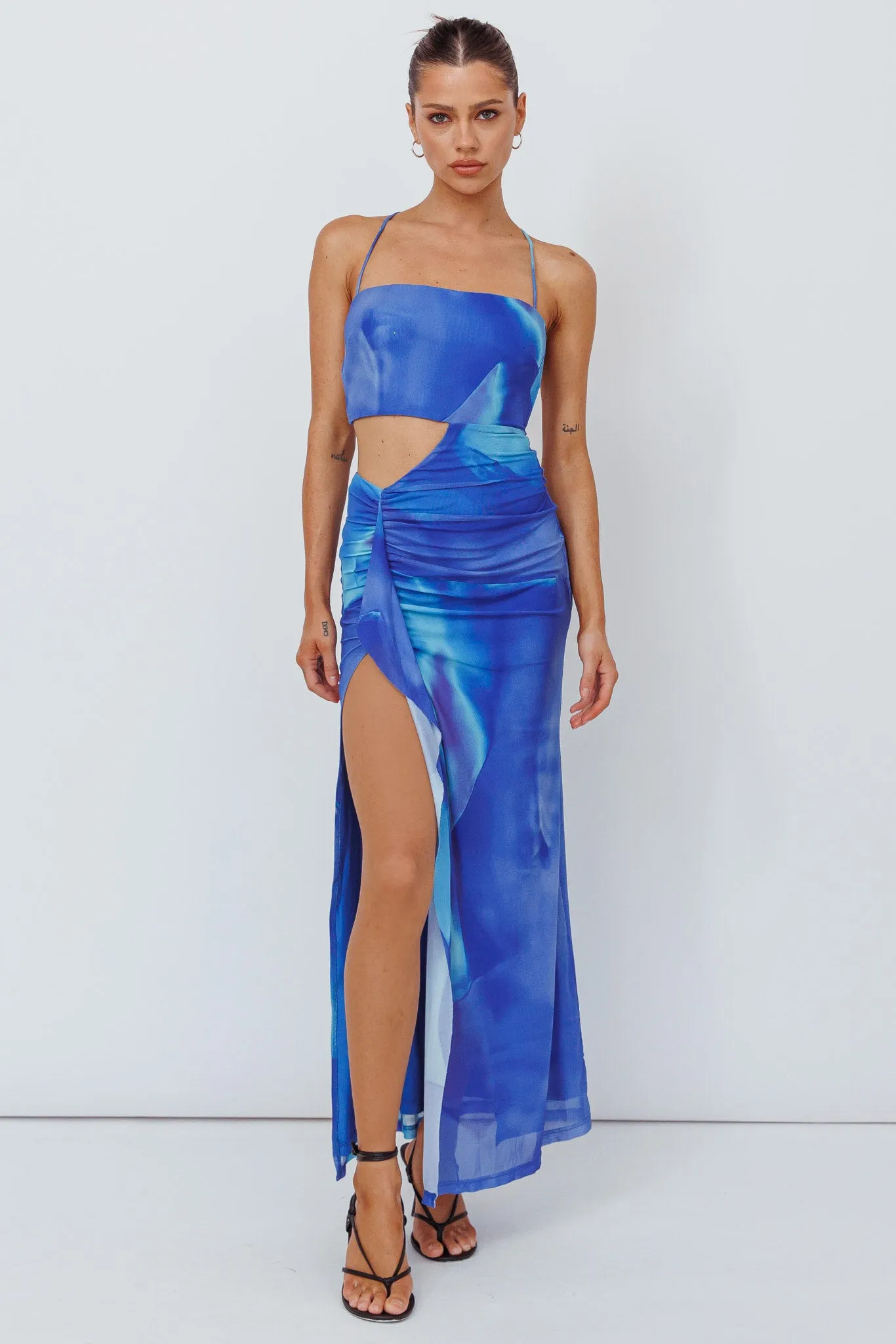 Alejandre Cut-Out Tied Maxi Dress Print Blue