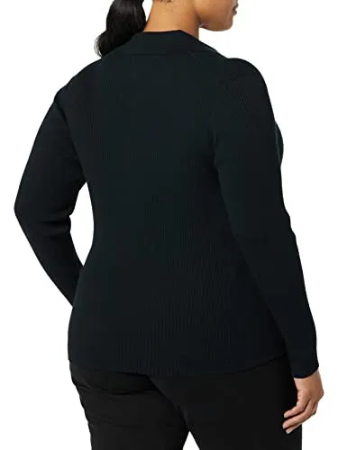 Amazon Essentials Women's Fine Gauge Stretch Polo Ribbed Cardigan (Previously Daily Ritual), Black, X-Small