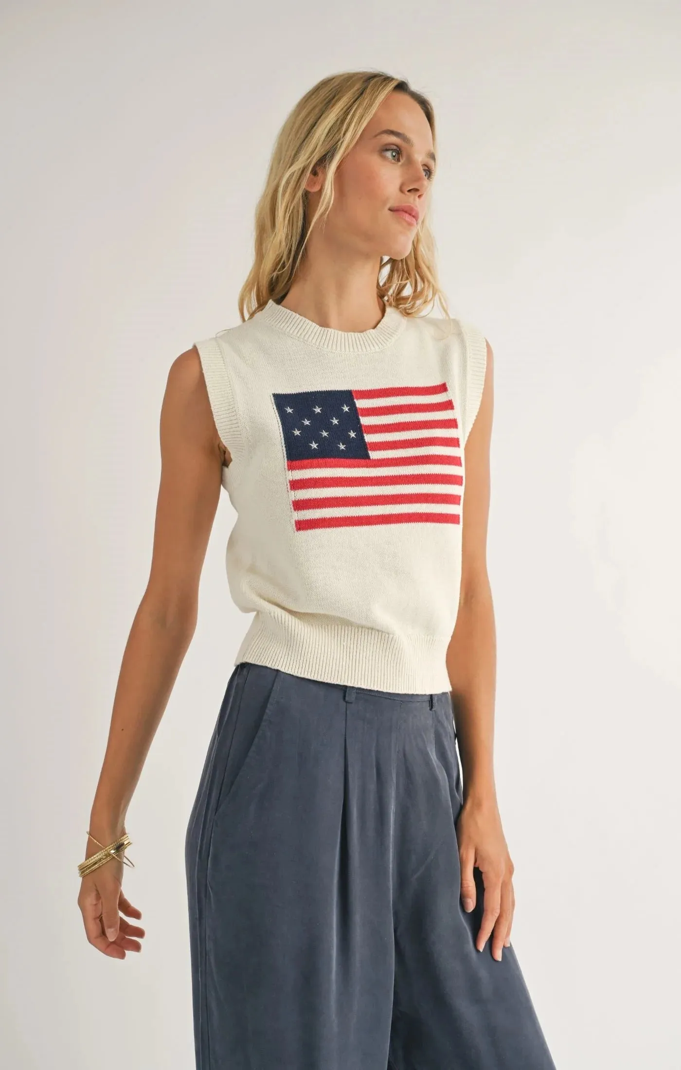 Americana Flag Sweater Tank - Ivory