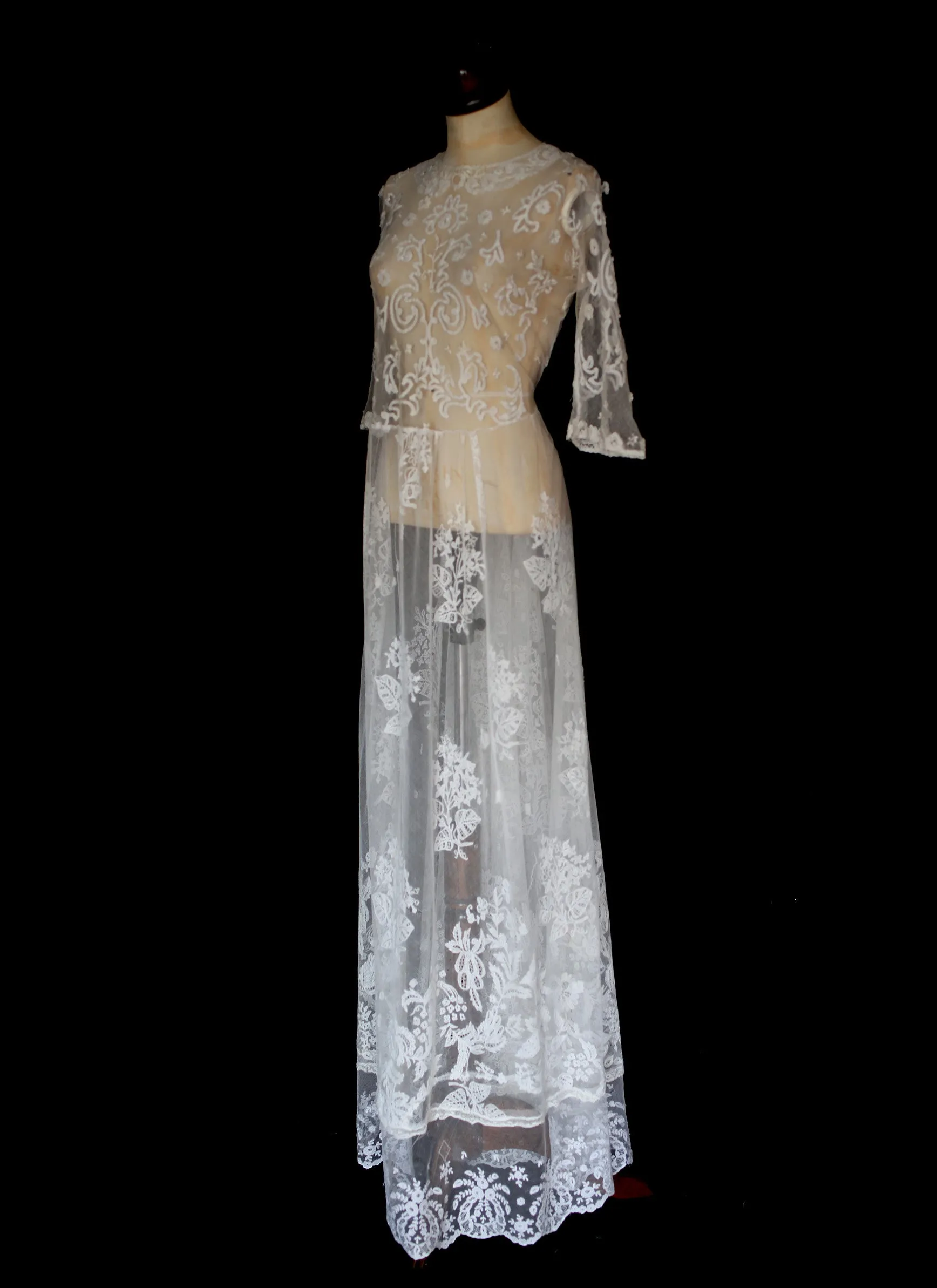 Antique Edwardian Ivory Lace Tulle Wedding Dress