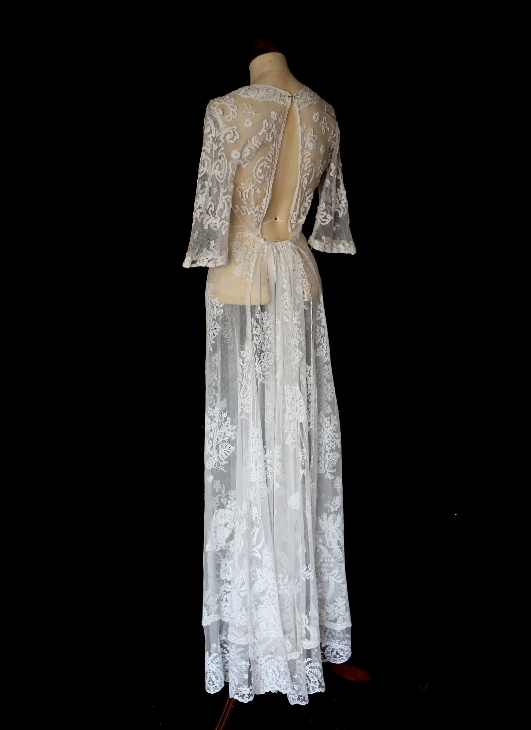 Antique Edwardian Ivory Lace Tulle Wedding Dress