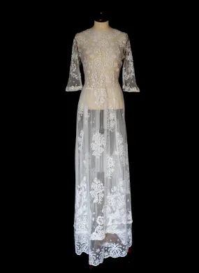 Antique Edwardian Ivory Lace Tulle Wedding Dress