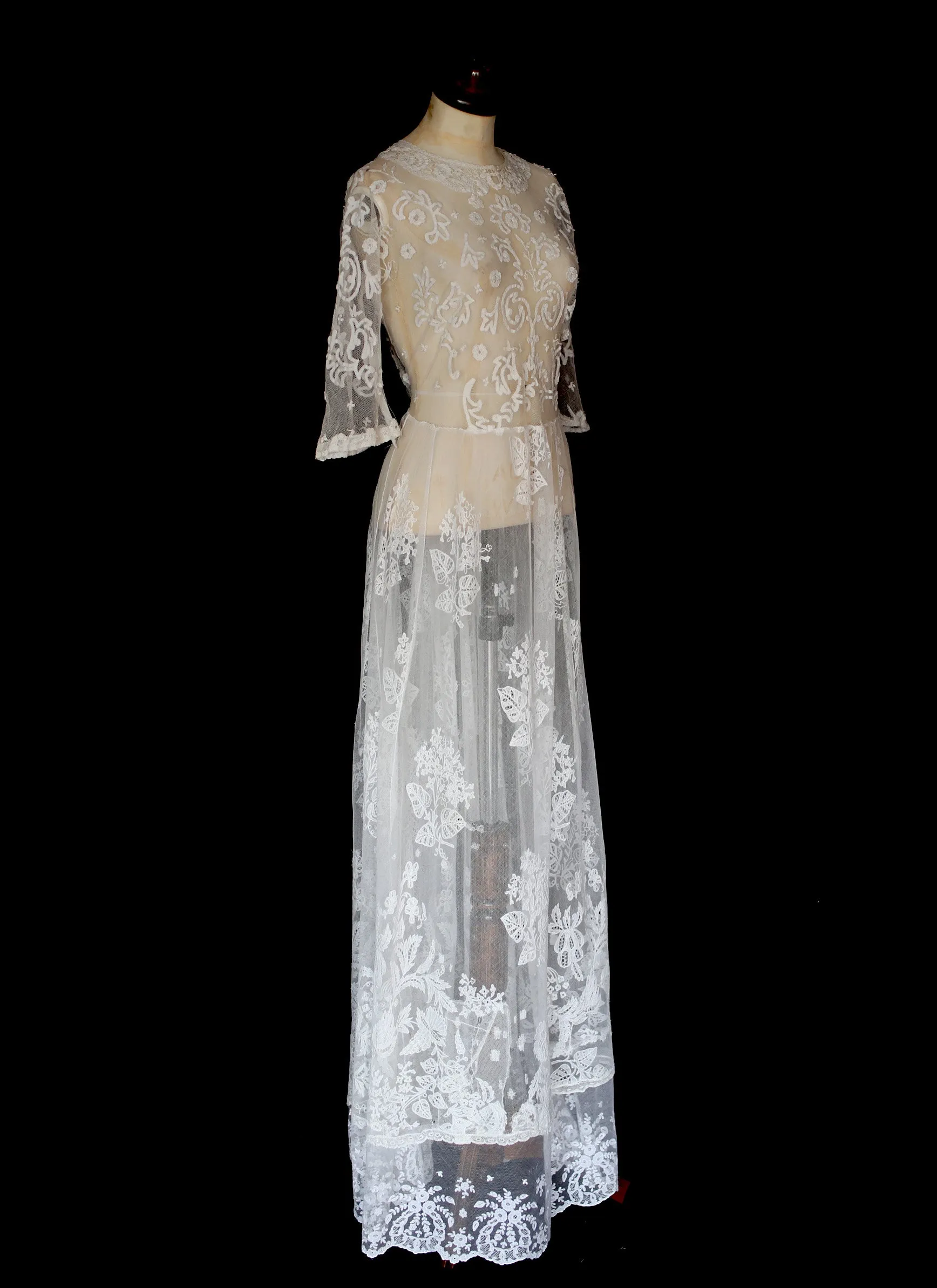 Antique Edwardian Ivory Lace Tulle Wedding Dress