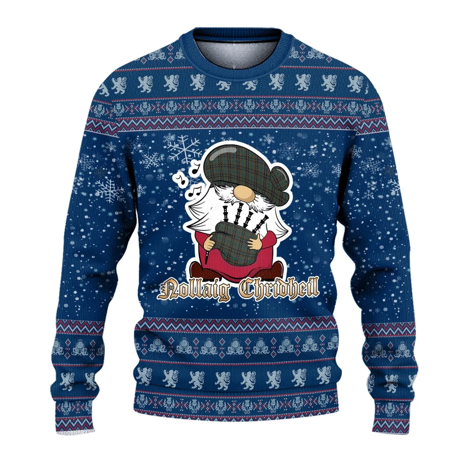 Antrim County Ireland Clan Christmas Family Ugly Sweater with Funny Gnome Playing Bagpipes