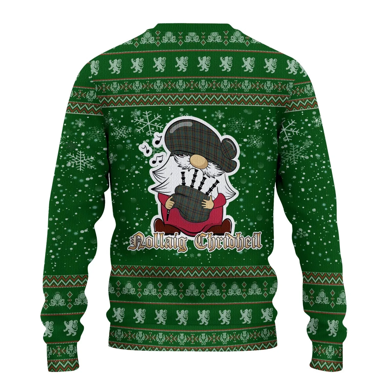 Antrim County Ireland Clan Christmas Family Ugly Sweater with Funny Gnome Playing Bagpipes