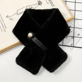 Autumn and winter pearl wool scarf girls cross hair collar warm imitation rabbit hair scarf