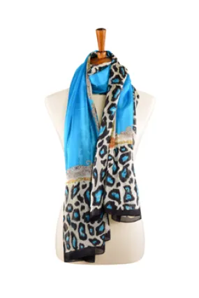 Azure Silk Leopard Print Hijab