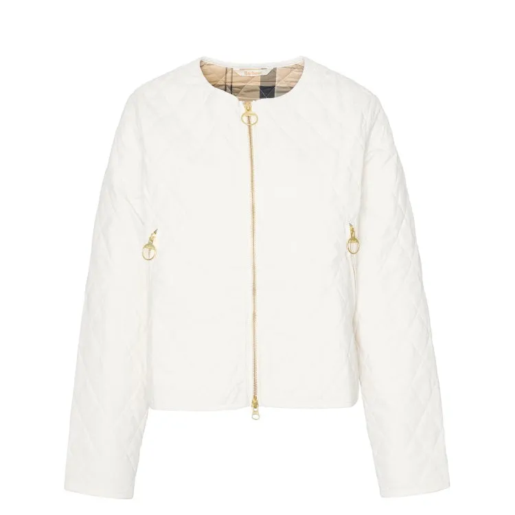 Barbour Ladies Caroline Quilted Jacket - Antique White/Dress Lemon