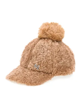 Beige Teddy Hat with Pom-pom