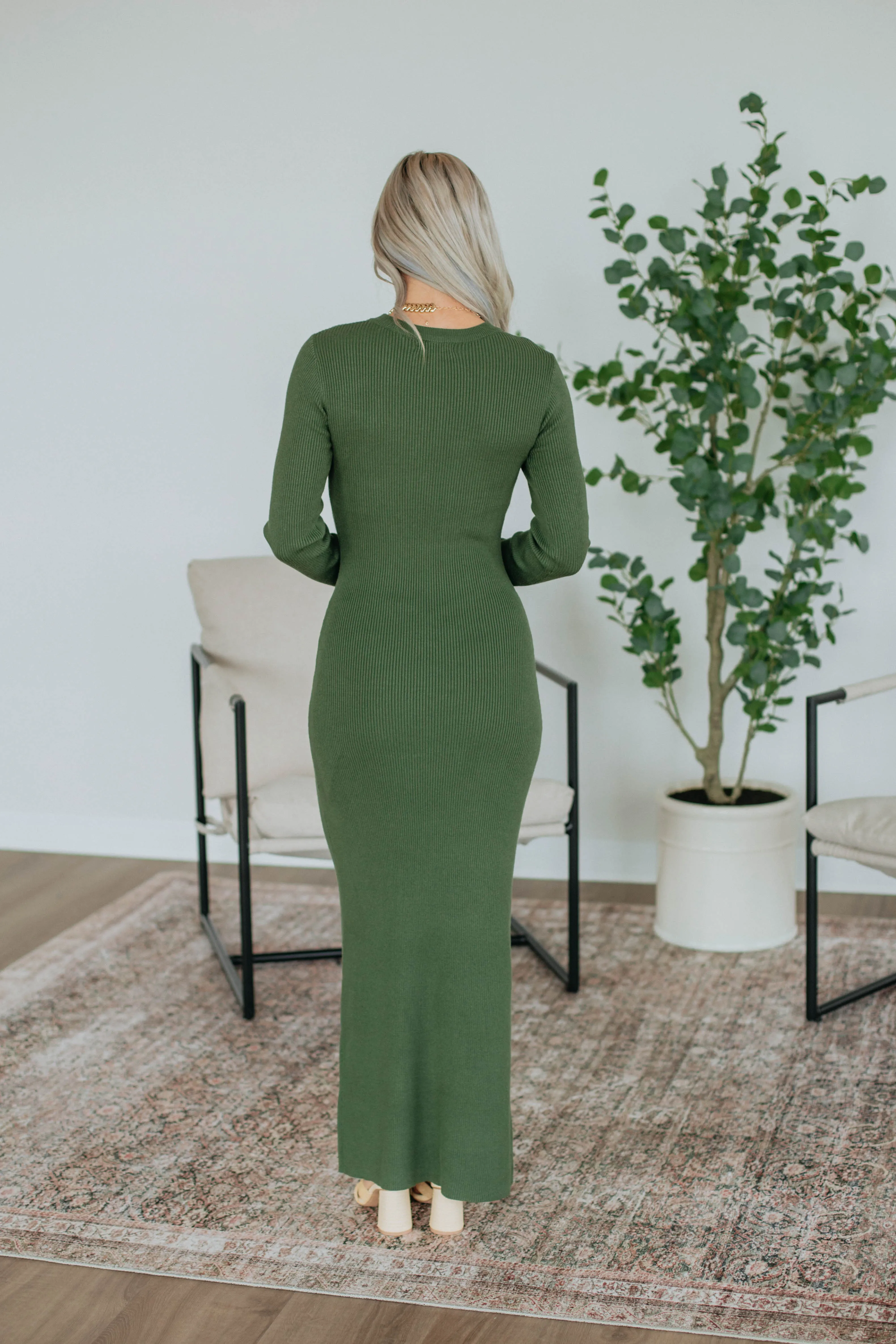 Bernice Ribbed Maxi Dress - Dark Olive