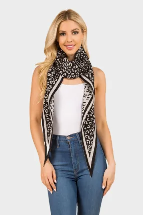 Black and White Leopard Knit Scarf