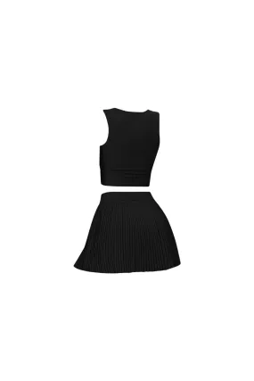 Black color top and pleated skirt set