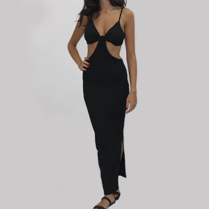 Black Cutout Split Hem Dress