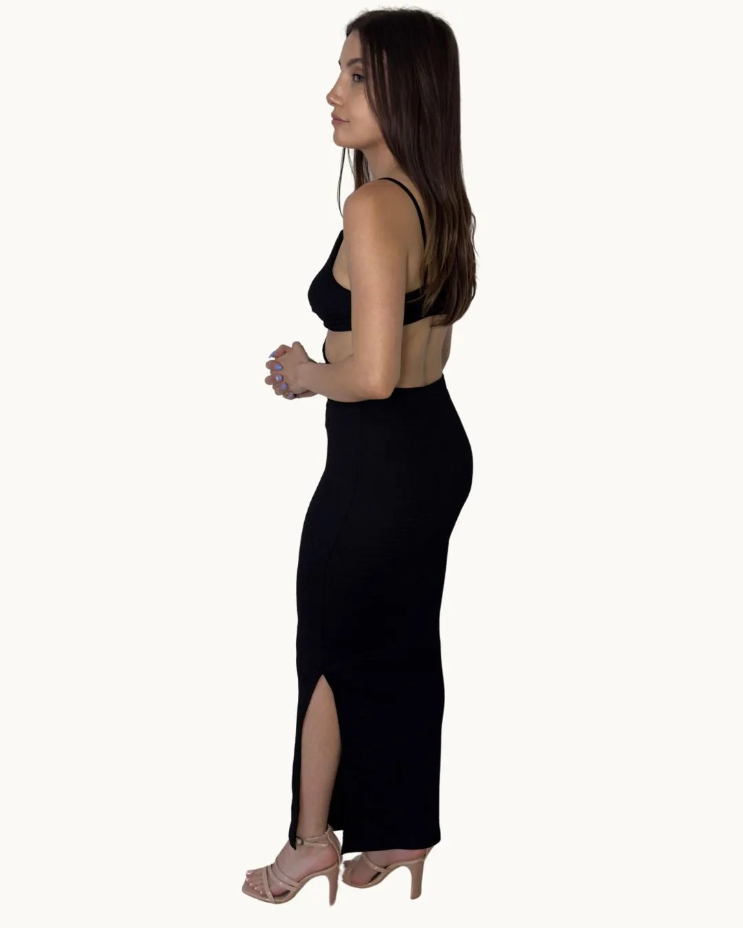 Black Cutout Split Hem Dress