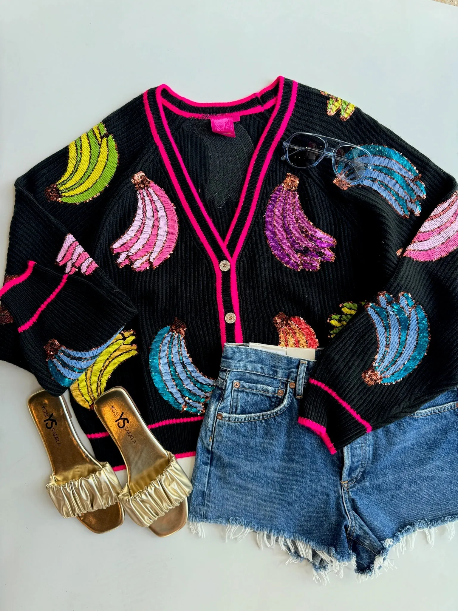 Black Multi Banana Cardigan