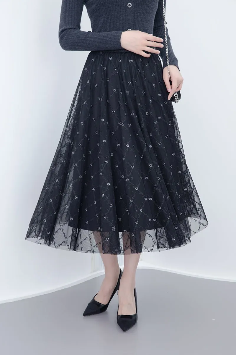 Black Tulle Midi Skirts