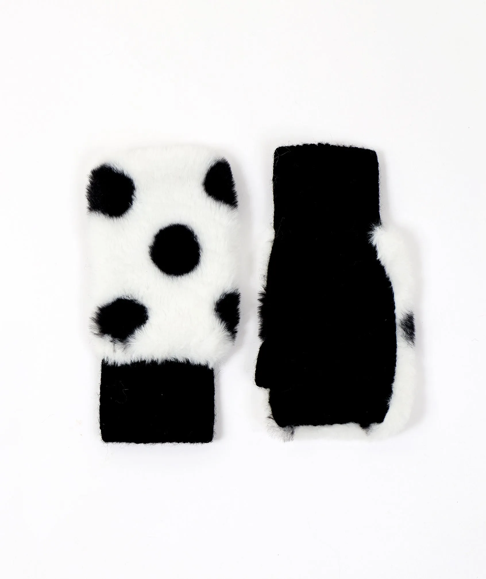 Black White Polka Dot Fingerless Gloves