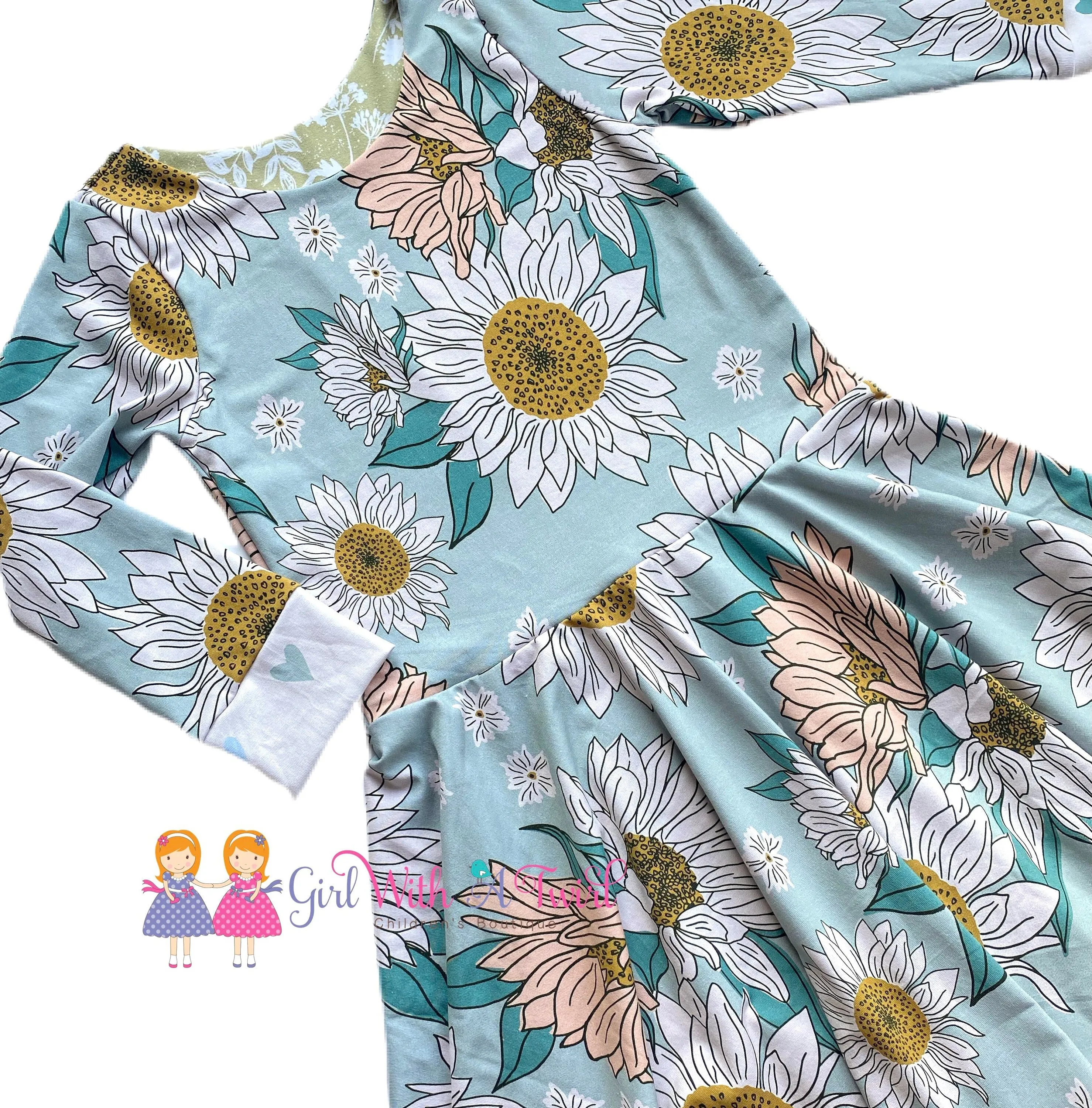 Blue Daisy Sunflower Toddler Dress, Fall Dress