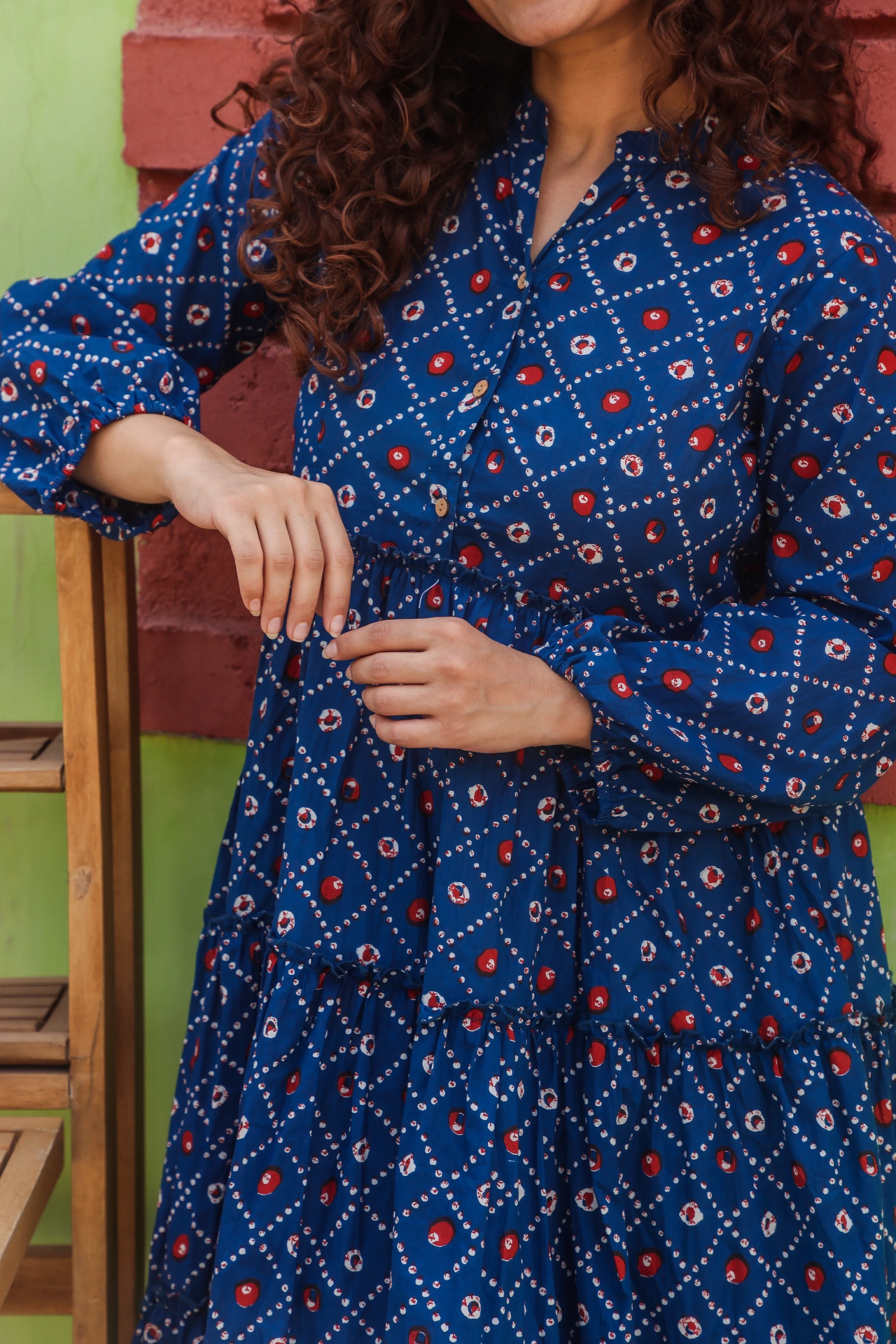 Blue Polka Print Maxi Dress