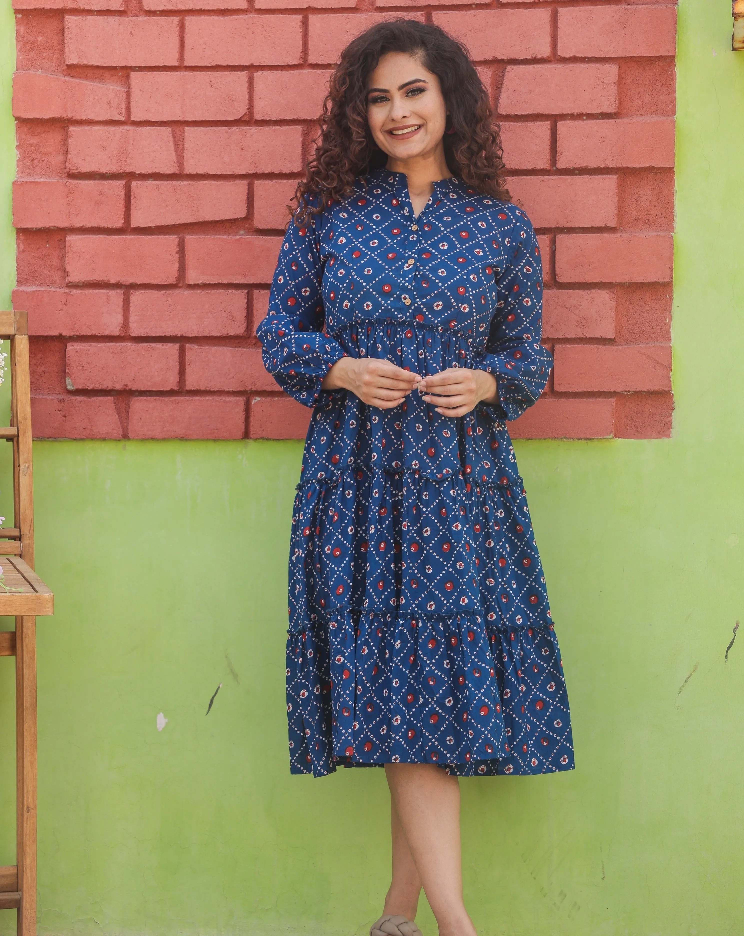 Blue Polka Print Maxi Dress