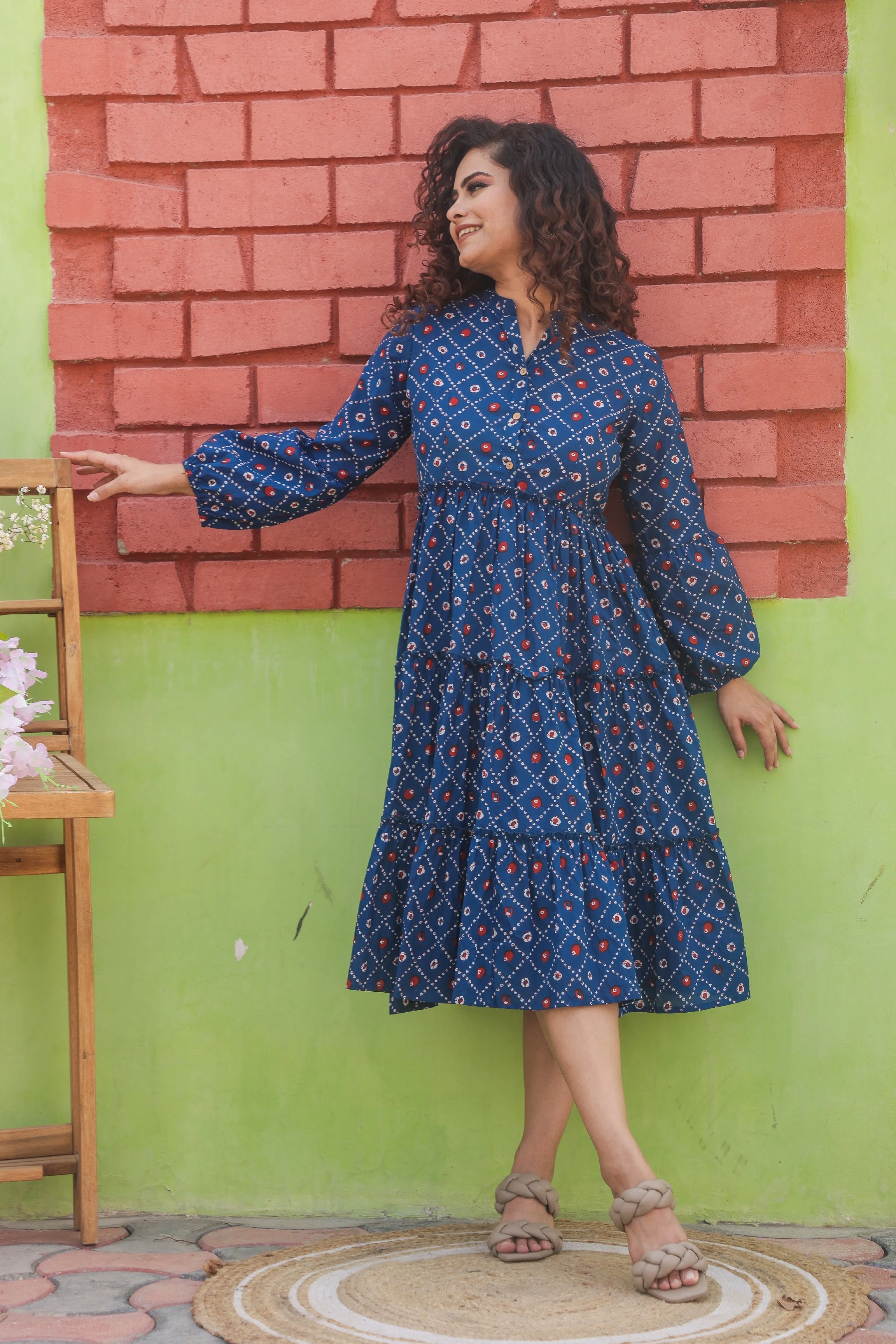 Blue Polka Print Maxi Dress