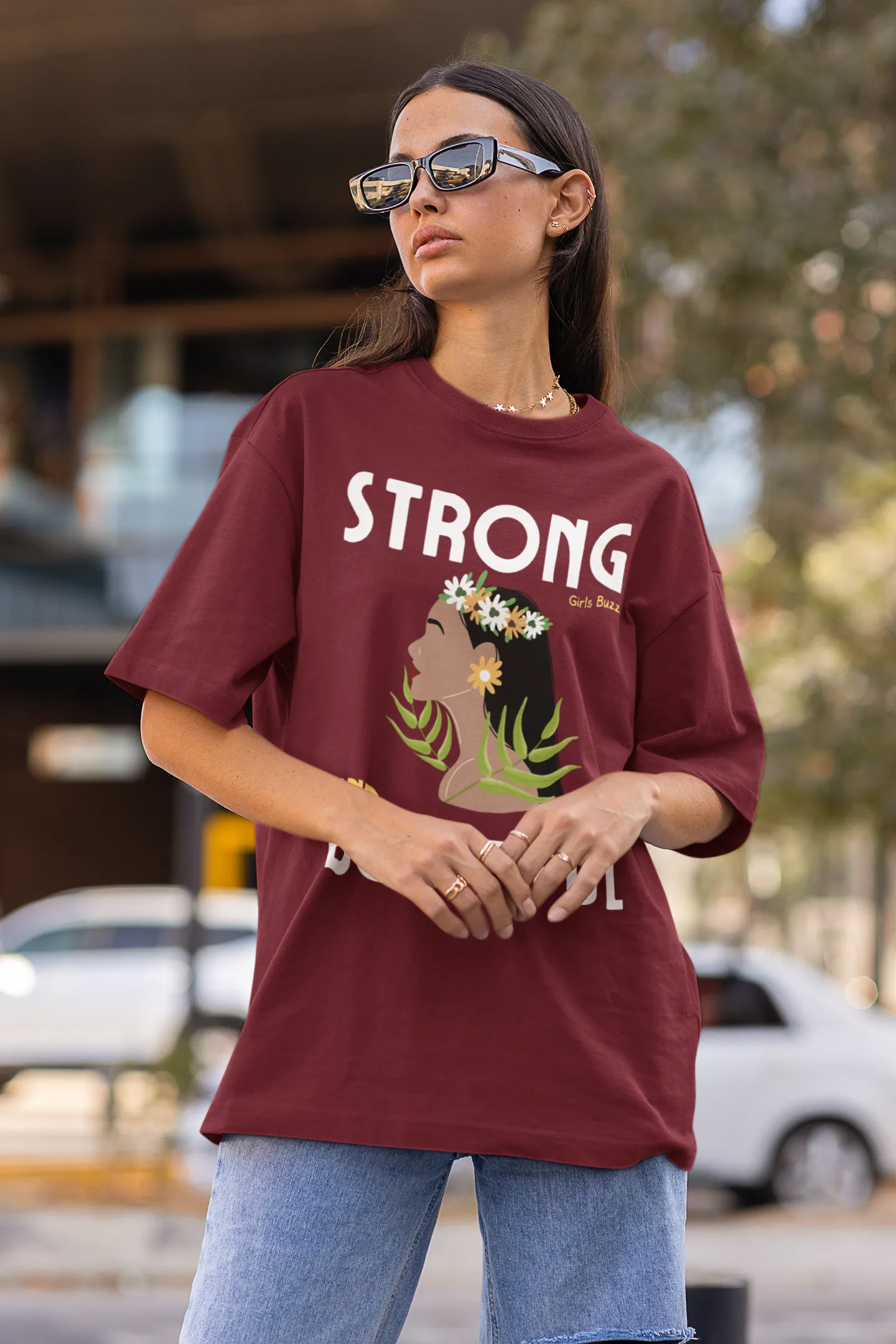 Boyfriend Fit Maroon Women Cotton Tshirt - Strong And Beautiful