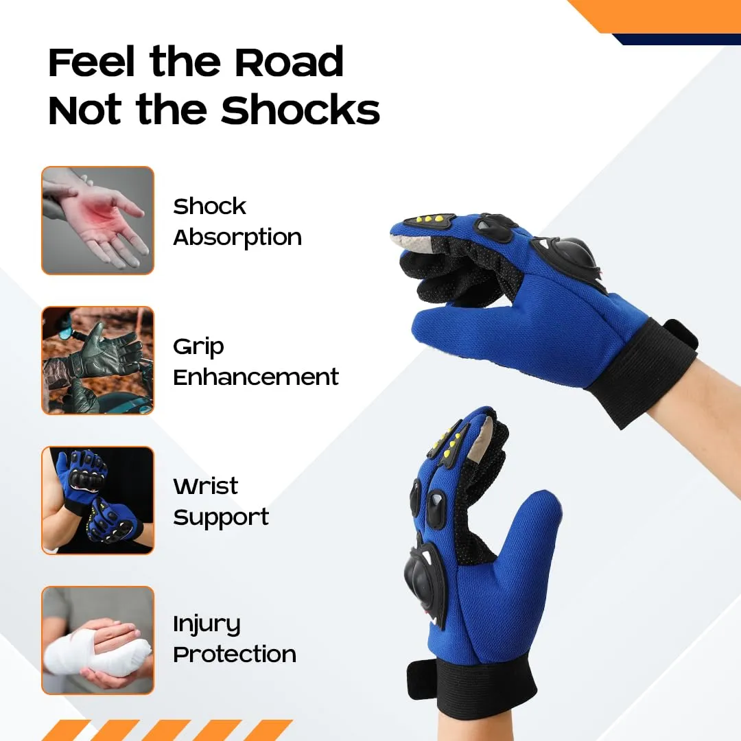 CARBINIC Bike Riding Gloves for Men Women | Adjustable Wrist, Strong Knuckle Protection | Touch Screen Sensitivity at Thumb & Index | Washable & Breathable Hand Gloves | Bike Accessories | L, Blue