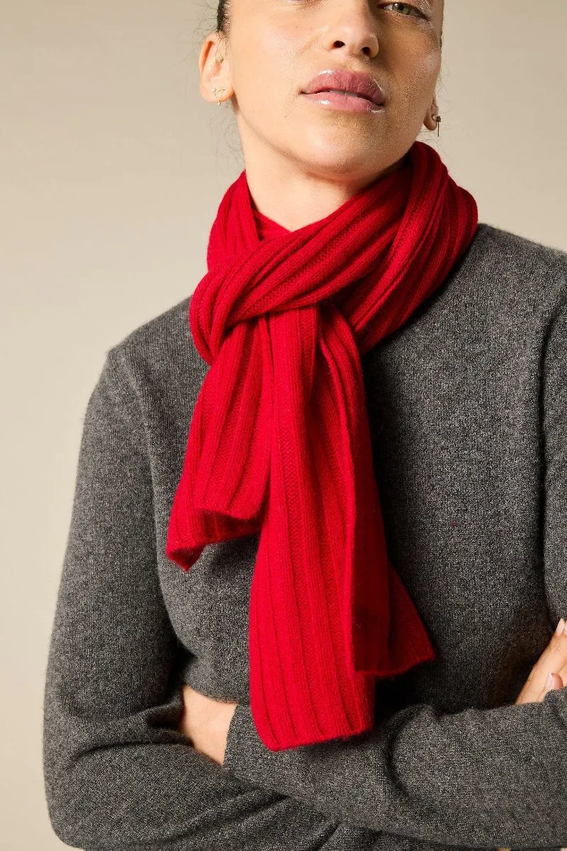 Cashmere Alex Rib Scarf in True Red