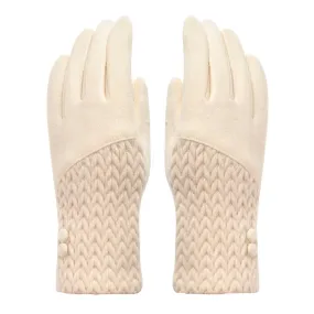 Cashmere Blend Buttoned Gloves - Cream