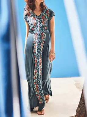 Casual V-Neck Short Sleeve Printed Maternity Dress