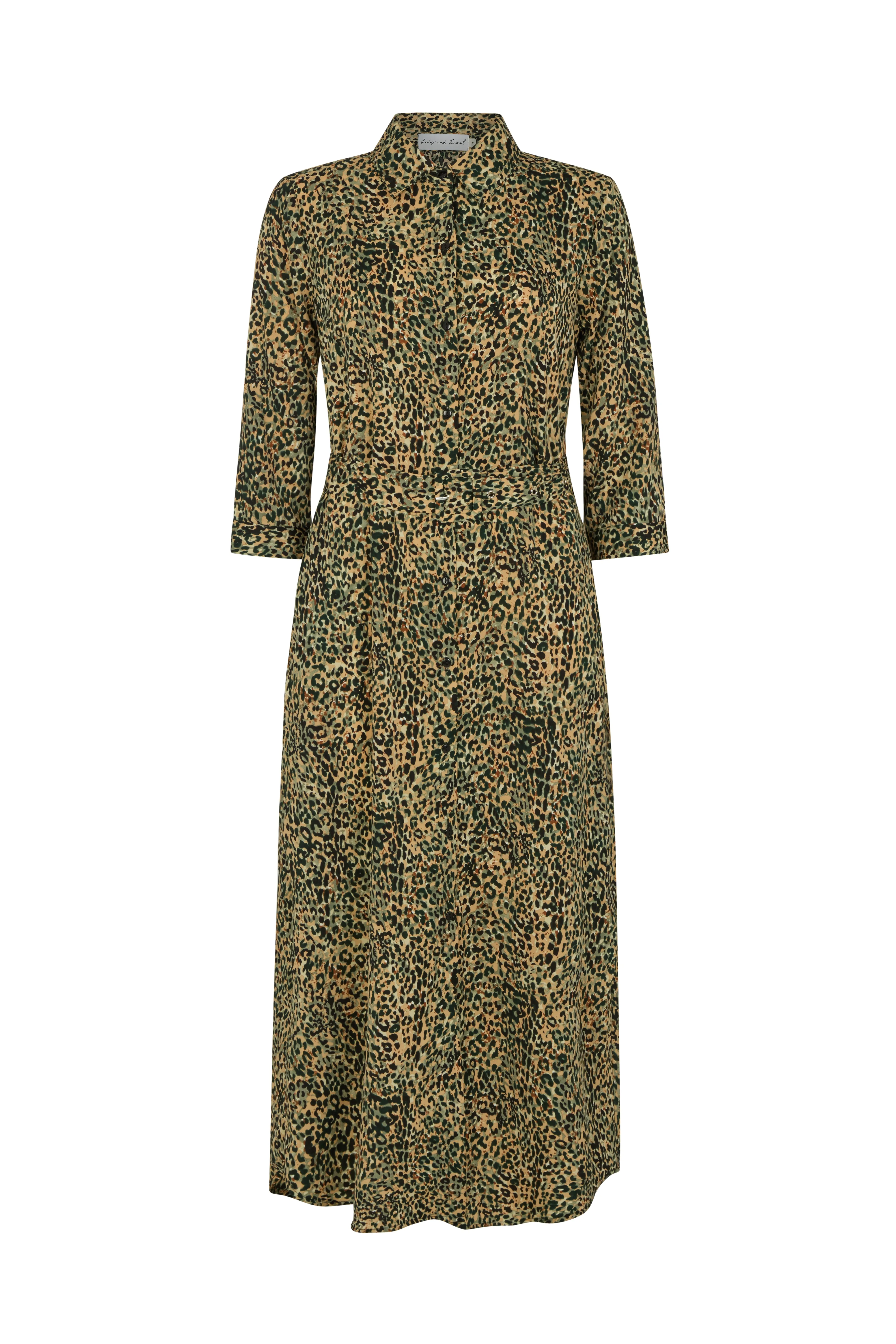 Claire Button Down Leopard Print Midi Dress In Green